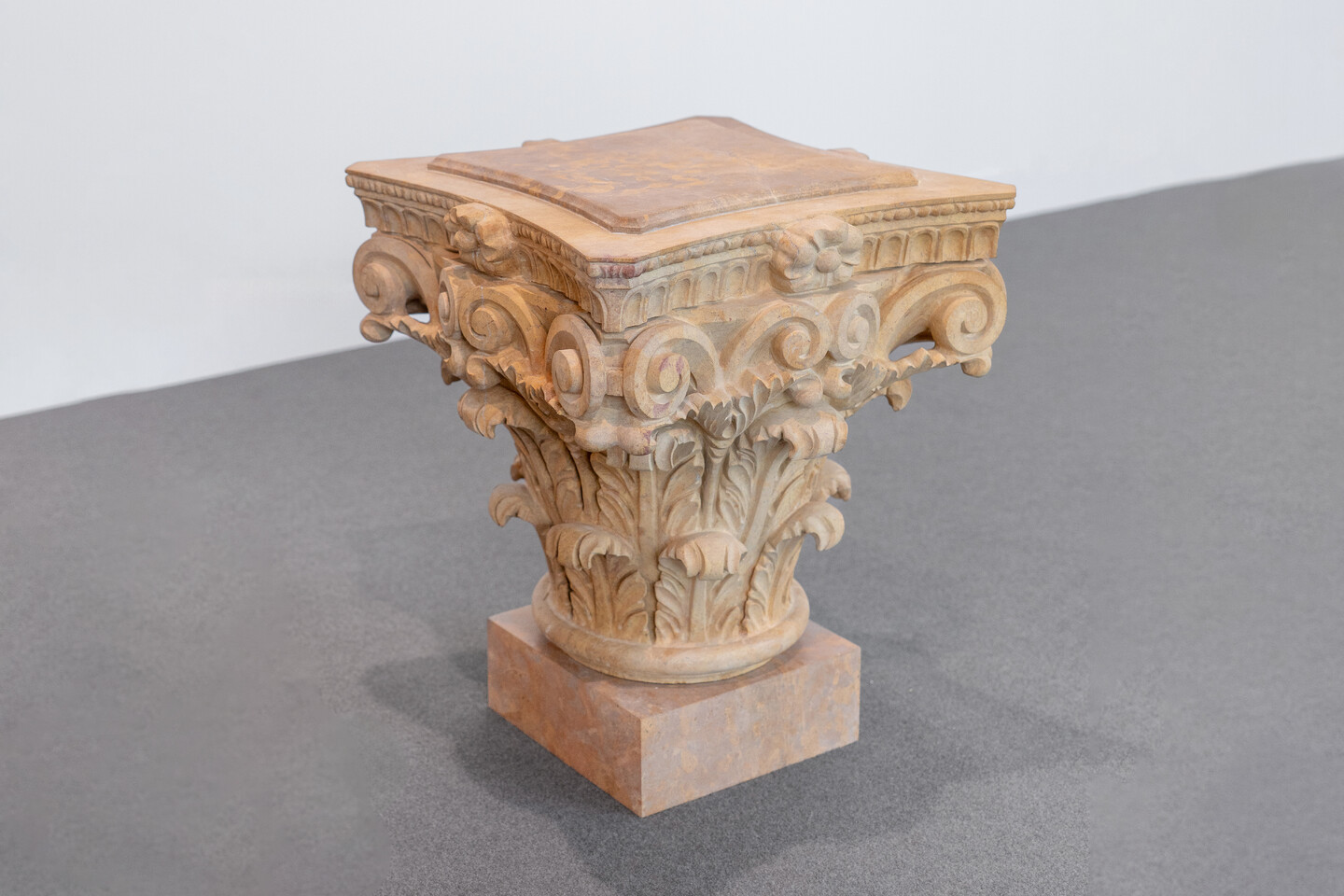 When the dust of conflict settles, 2025, hand carving on Jerashi-stone, 45 &times; 40 &times; 40 cm