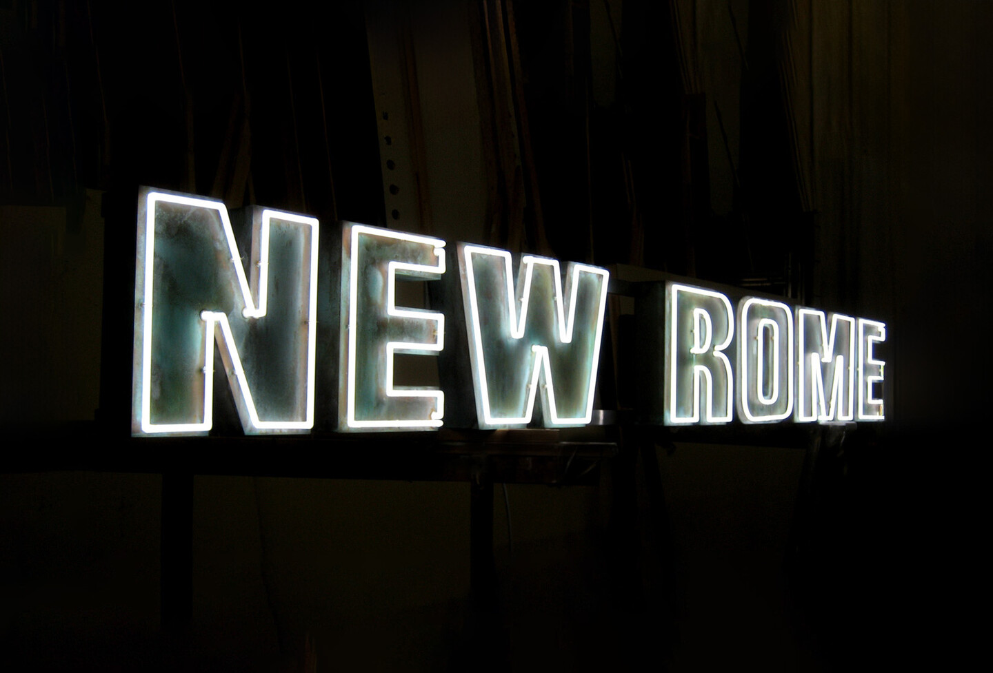 New Rome, 2007, Neon on oxidized copper letters, 330 x 40 x 15 cm