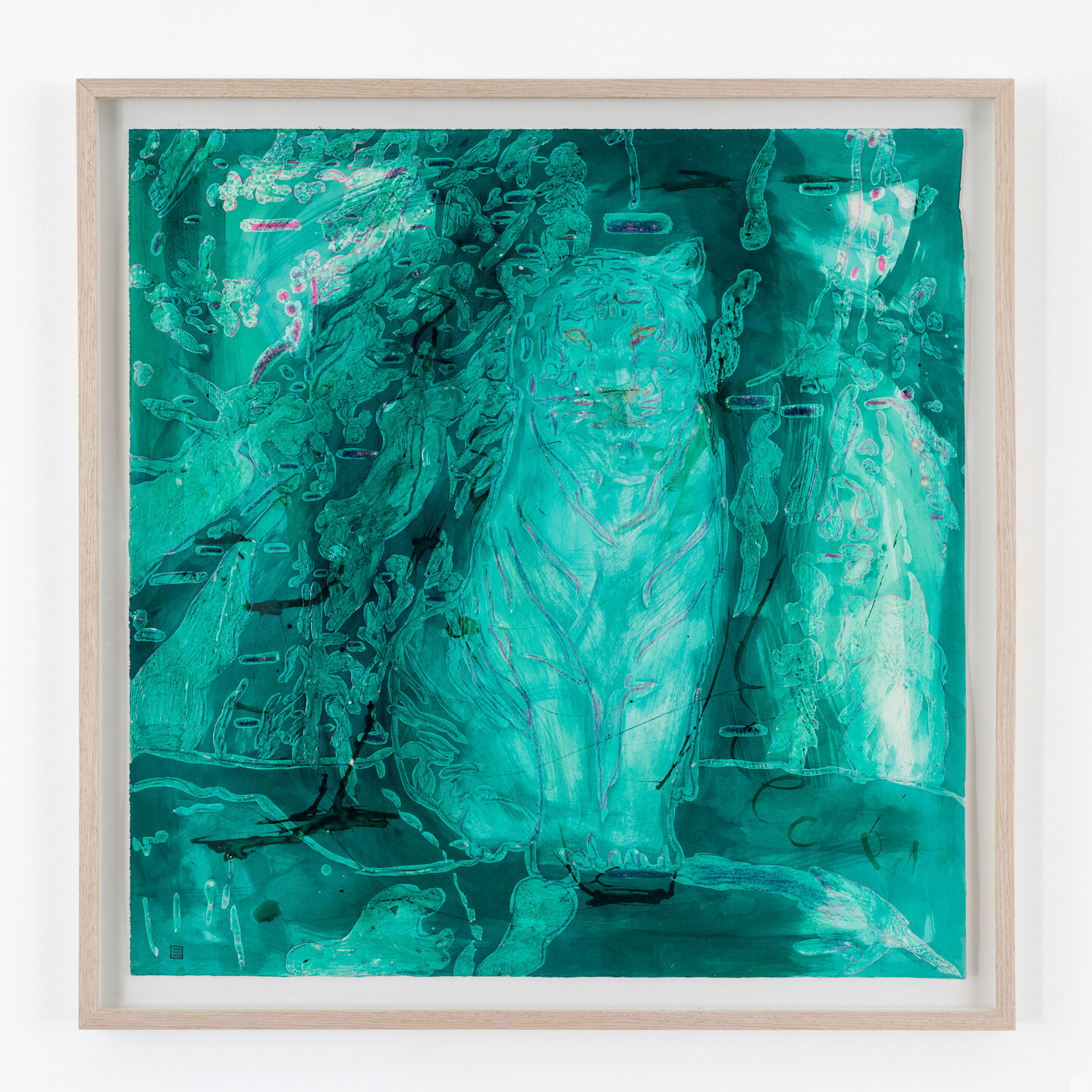 Ania Soliman, Terraform 6 (audio-gingko, unsung-proverbs), 2022, Colored pencil, encaustic, acrylic ink on paper, 70 x 70 cm