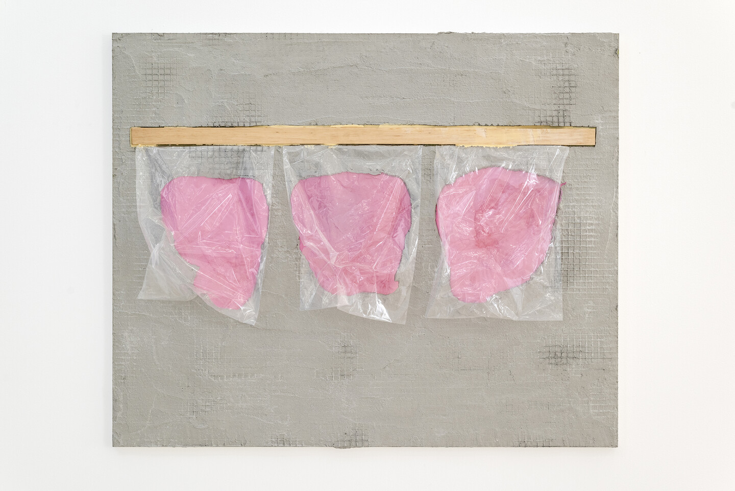 Cotton Candy, 2024, Grout, beeswax, oil paint on aluminum, 89 &times; 109 cm