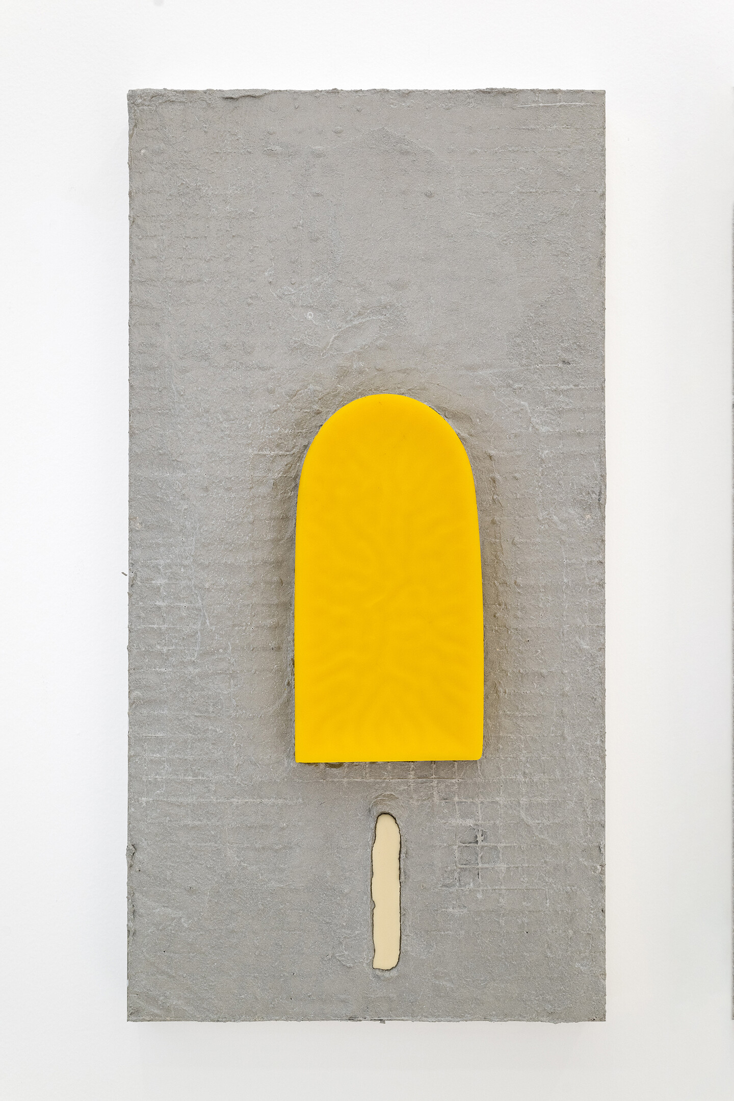 Lemon, 2024, Grout, beeswax, oil paint on aluminum, 54,5 &times; 28 cm