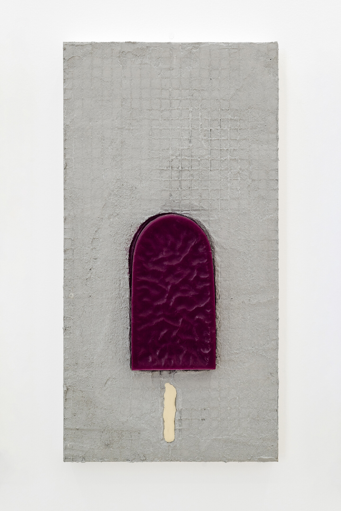 Berries, 2024, Grout, beeswax, oil paint on aluminum, 54,5 &times; 28 cm