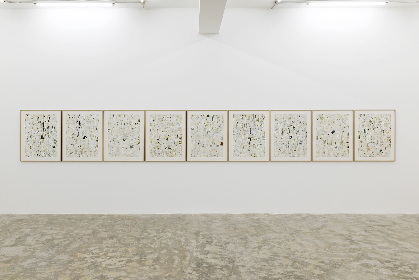 Farid Haddad, O&ugrave; veux-tu que je m&rsquo;en aille? (pour l&rsquo;&acirc;ge du Liban) (01-09), Mixed media collage on paper, 99 x 79 cm each, Exhibition view, 2023