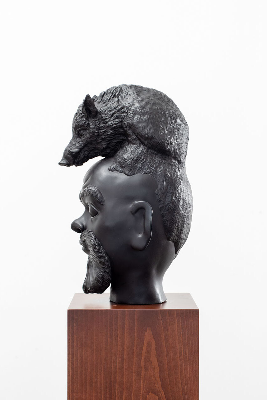 Wael Shawky, Pig head, 2023, Bronze sculpture, 57 &times; 35 &times; 28 cm