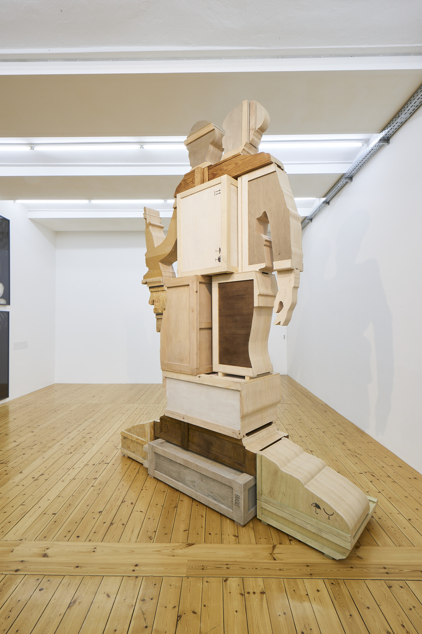 Walid Raad, Preface to the seventeenth edition, 2020, Wood, paint, metal, 348 x 263 x 100 cm, Unique, Exhibition view Sfeir-Semler Gallery Hamburg 2020